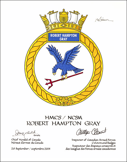 Lettres patentes approuvant l’insigne du NCSM Robert Hampton Gray