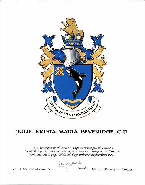 Lettres patentes concédant des emblèmes héraldiques à Julie Krista Maria Beveridge