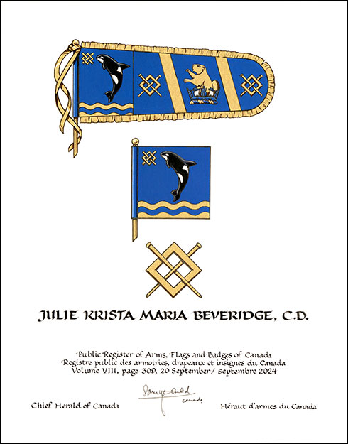 Lettres patentes concédant des emblèmes héraldiques à Julie Krista Maria Beveridge