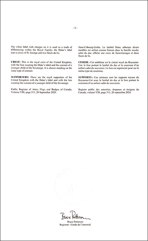 Letters patent registering the heraldic emblems of Prince Arthur William Patrick Albert Saxe-Coburg-Gotha