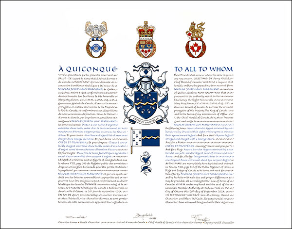 Letters patent granting heraldic emblems to Nicolas Joseph Guy Marchand