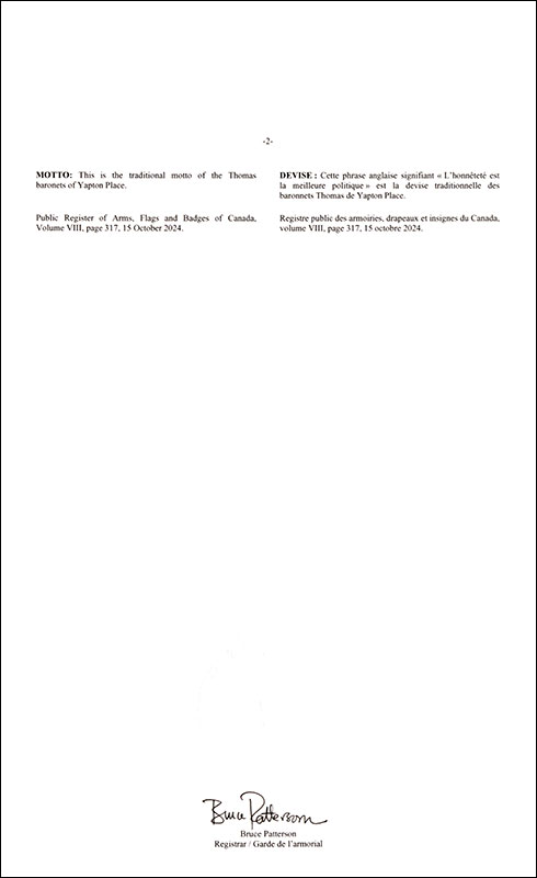 Letters patent registering the heraldic emblems of Freeman Freeman-Thomas