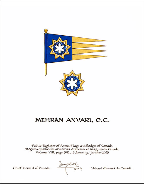 Letters patent granting heraldic emblems to Mehran Anvari