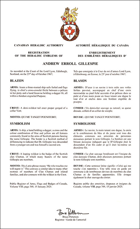 Arms of Andrew Erroll Gillespie