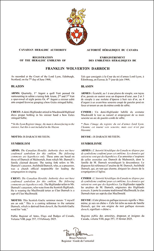 Arms of Franklin Wolverton Darroch