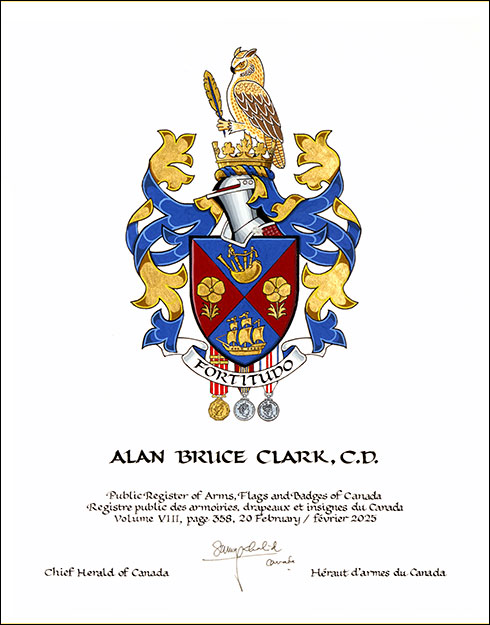 Letters patent granting heraldic emblems to Alan Bruce Clark