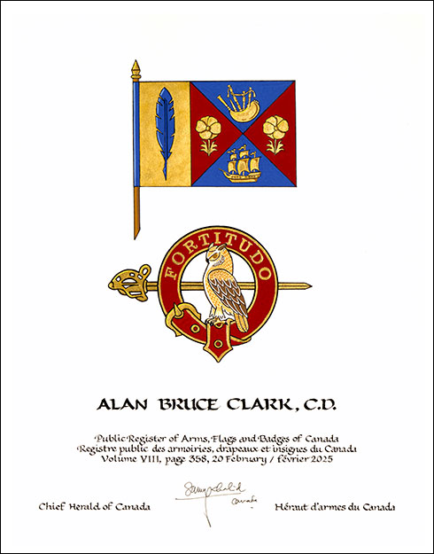 Letters patent granting heraldic emblems to Alan Bruce Clark