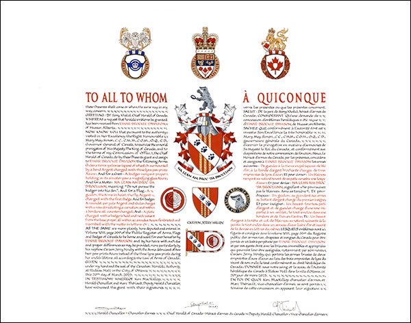 Letters patent granting heraldic emblems to Einar Brockie Davison