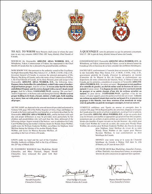 Letters patent granting heraldic emblems to Adeline Adaa Webber