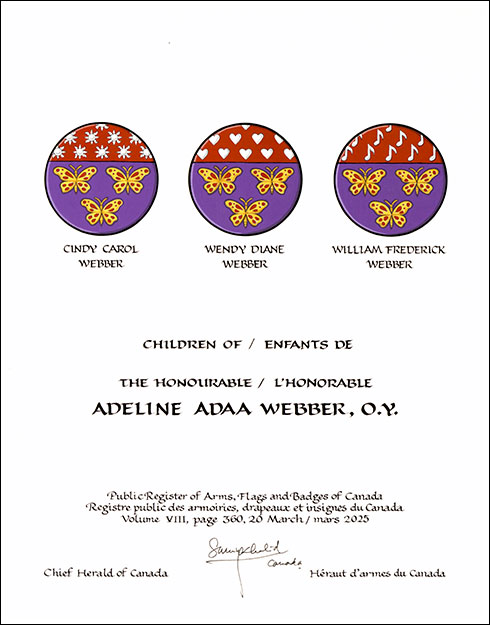 Letters patent granting heraldic emblems to Adeline Adaa Webber
