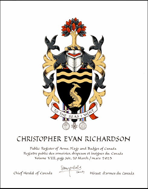 Letters patent granting heraldic emblems to Christopher Evan Richardson