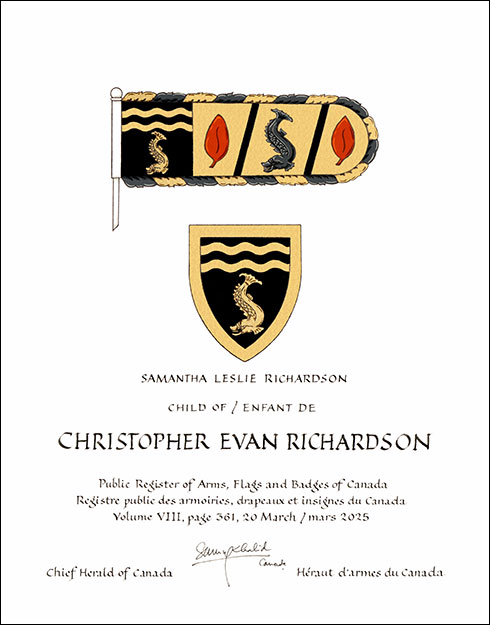 Letters patent granting heraldic emblems to Christopher Evan Richardson