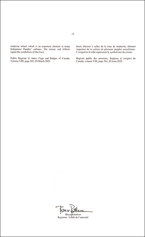 Letters patent registering the heraldic emblems of the Mohawk College of Applied Arts and Technology