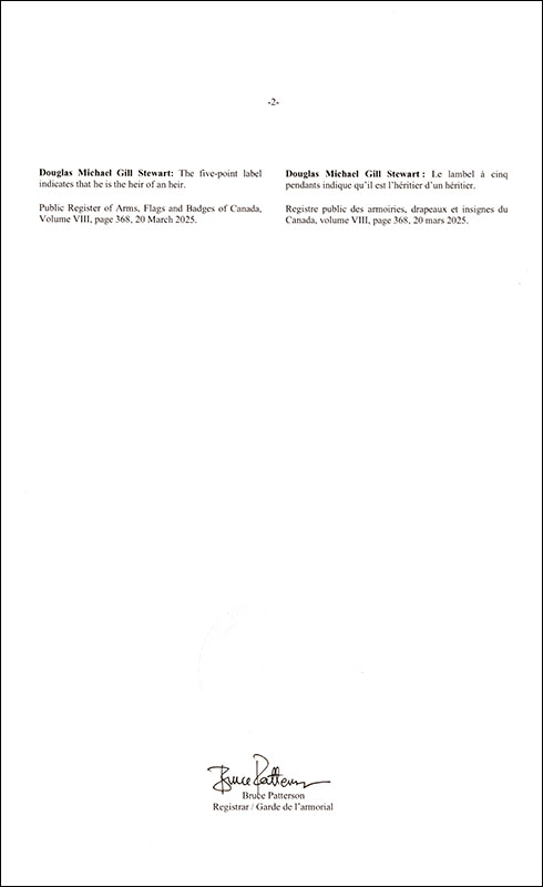Letters patent registering the heraldic emblems of Charles Douglas Stewart