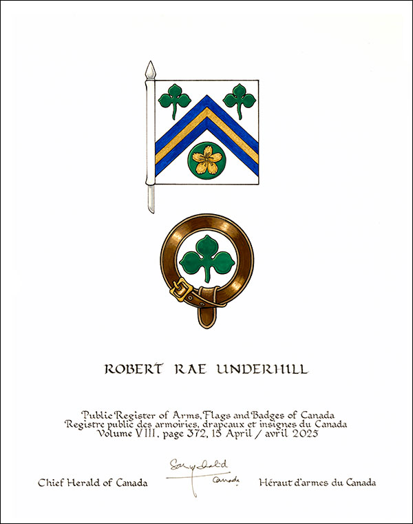 Letters patent granting heraldic emblems to Robert Rae Underhill