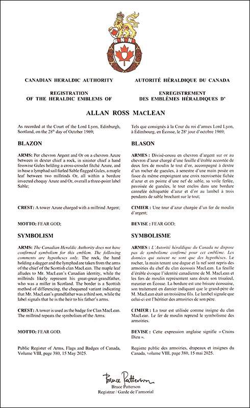 Arms of Allan Ross MacLean