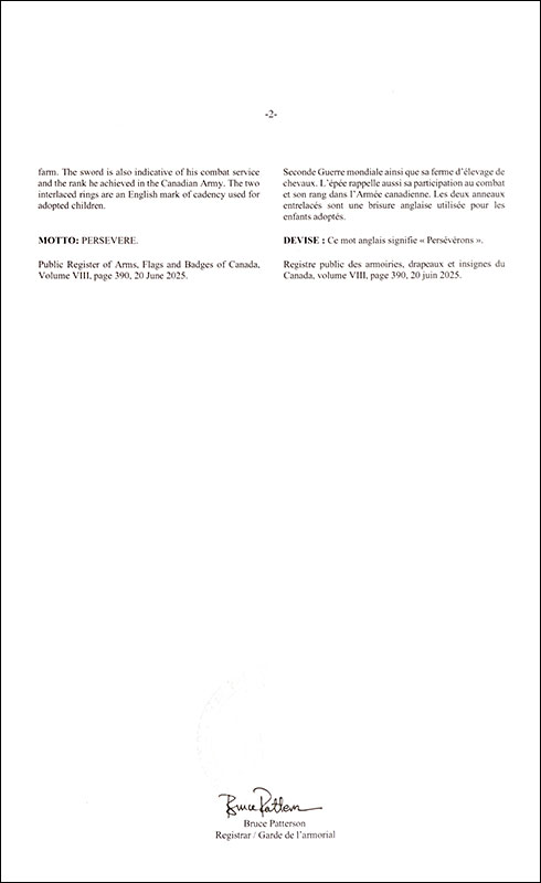 Letters patent confirming the heraldic emblems of Clarence Churchill Mann