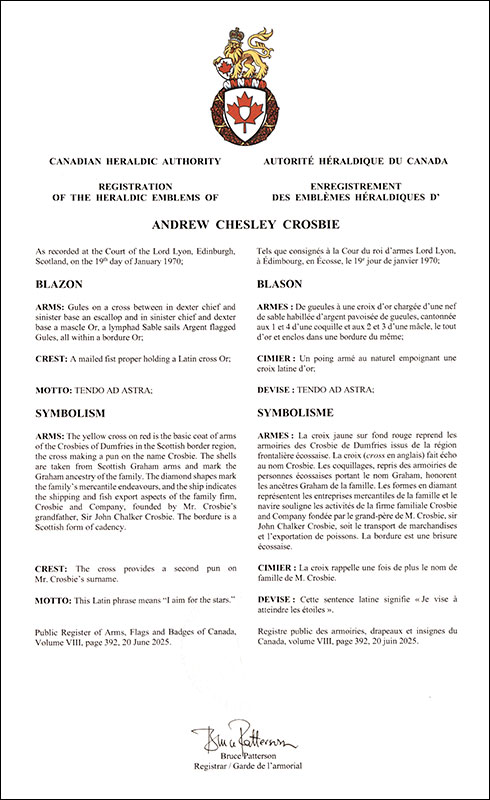 Arms of Andrew Chesley Crosbie