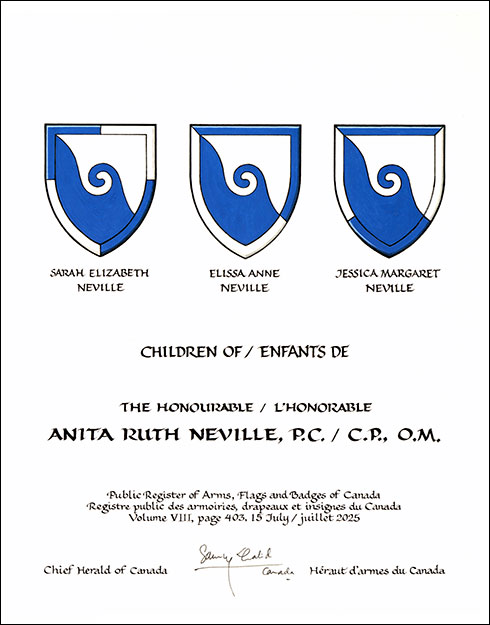 Lettres patentes concédant des emblèmes héraldiques à Anita Ruth Neville