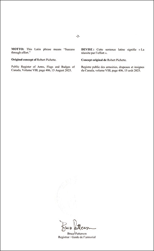 Lettres patentes enregistrant les emblèmes héraldiques de la Town of Oromocto