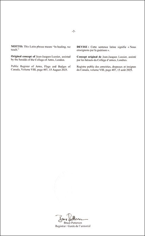 Letters patent registering the heraldic emblems of the Faculty of Medicine of the University of Ottawa