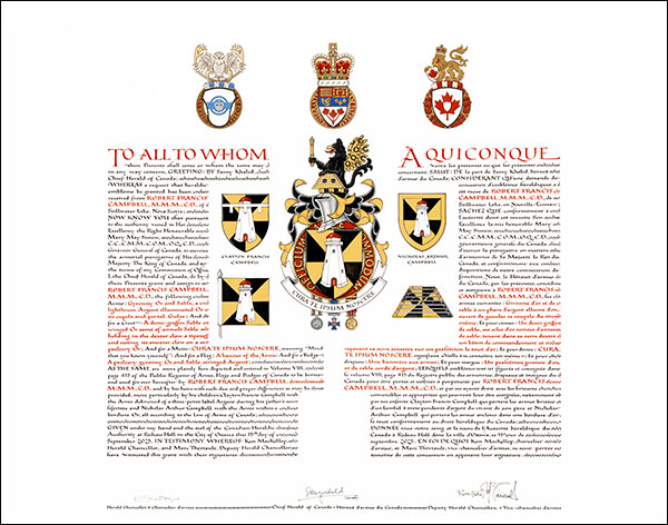 Lettres patentes concédant des emblèmes héraldiques à Robert Francis Campbell