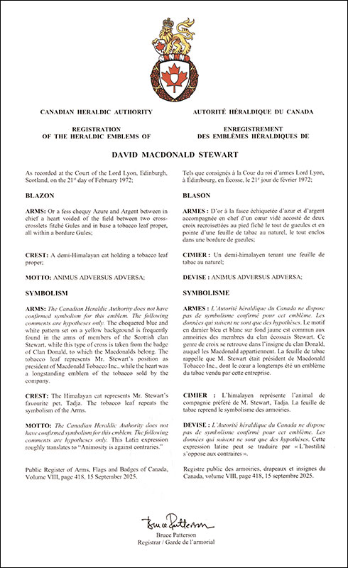 Arms of David Macdonald Stewart