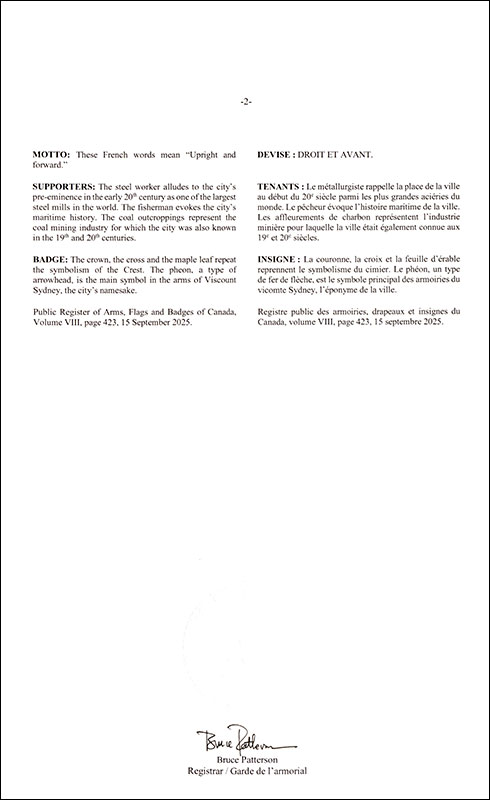 Letters patent registering the heraldic emblems of the City of Sydney