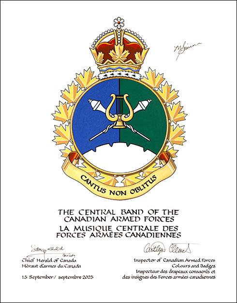 Lettres patentes approuvant l’insigne de La Musique centrale des Forces armées canadiennes