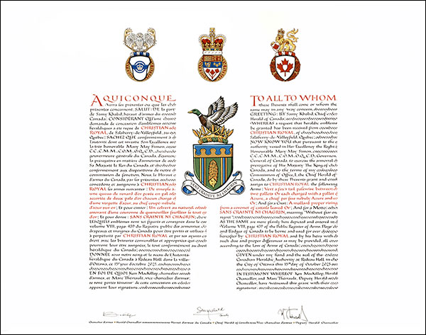 Letters patent granting heraldic emblems to Christian Royal
