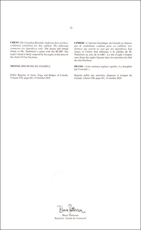Letters patent registering the heraldic emblems of Leonard Hanson Nicholson