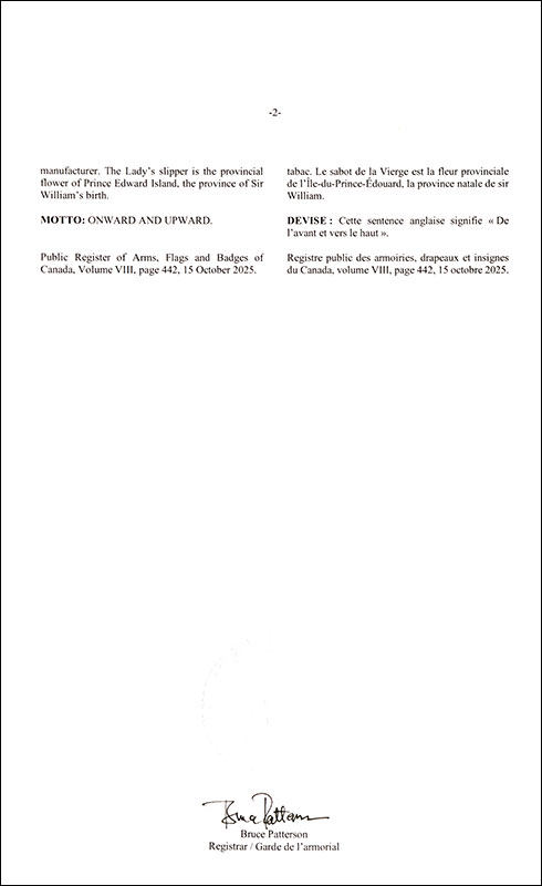 Letters patent registering the heraldic emblems of William Christopher MacDonald