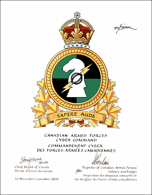 Letters patent approving the Badge of the Canadian Armed Forces Cyber Command