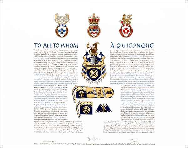 Letters patent granting heraldic emblems to Leslie Chivers