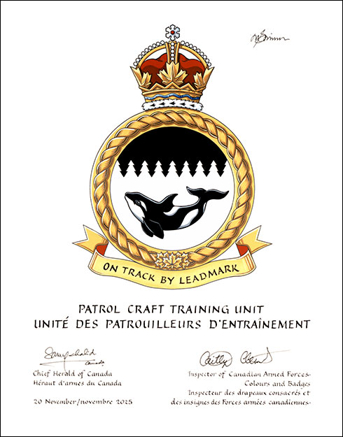 Letters patent approving the Badge of the Patrol Craft Training Unit