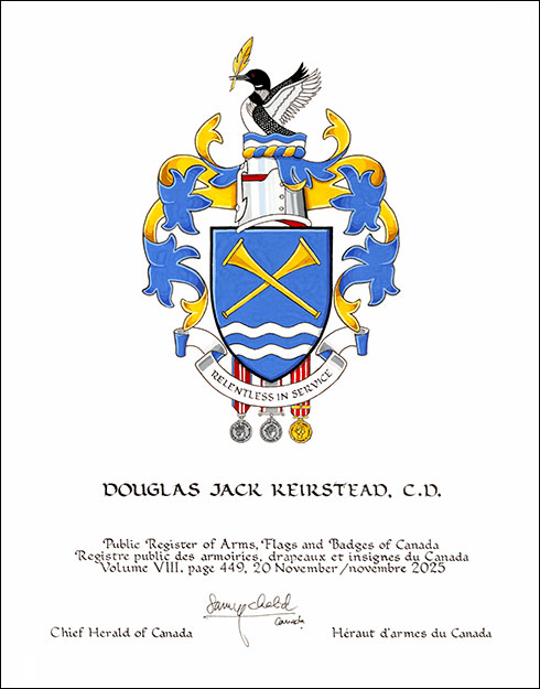 Letters patent granting heraldic emblems to Douglas Jack Keirstead