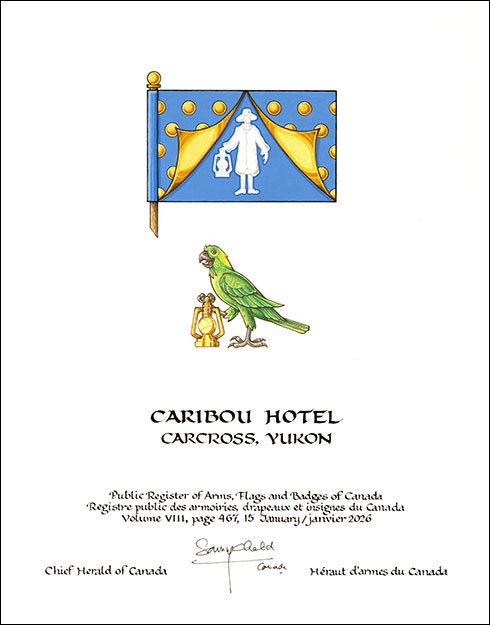 Letters patent granting heraldic emblems to the Caribou Hotel