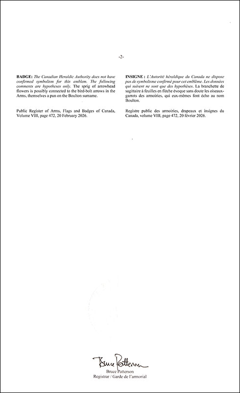 Letters patent registering the heraldic emblems of Dacre Fiennes Boulton