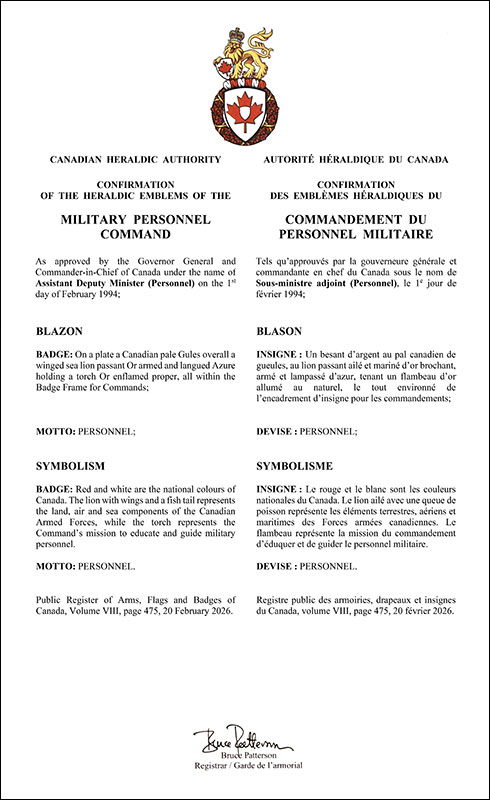 Letters patent confirming the badge of the Military Personnel Command