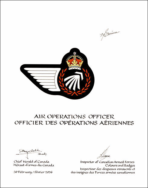 Letters patent approving the Badge of an Air Operations Officer of the Royal Canadian Air Force