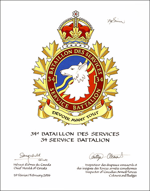 Letters patent approving the Badge of the 34 Service Battalion
