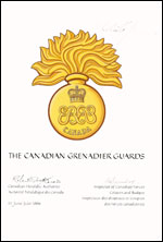 Lettres patentes approuvant les couleurs de l'insigne de The Canadian Grenadier Guards