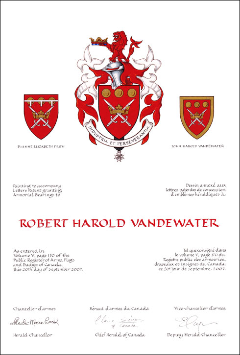 Lettres patentes concédant des emblèmes héraldiques à Robert Harold Vandewater