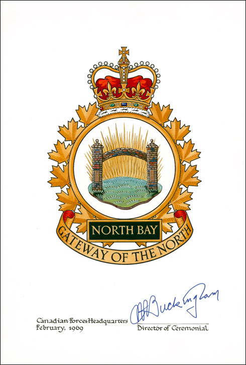 Lettres patentes confirmant le blasonnement de l'insigne de la Base des Forces canadiennes North Bay