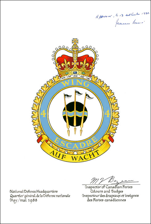 Letters patent approving the Badge of 4 Wing Cold Lake