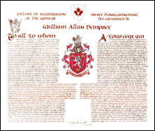 Lettres patentes enregistrant les emblèmes héraldiques de William Allan Dempsey