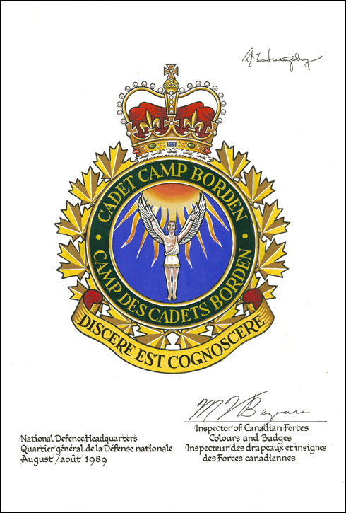 Letters patent confirming the badge of Cadet Camp Borden