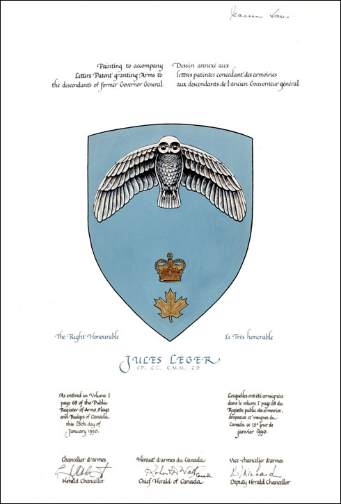 Letters patent granting heraldic emblems to Jules Léger