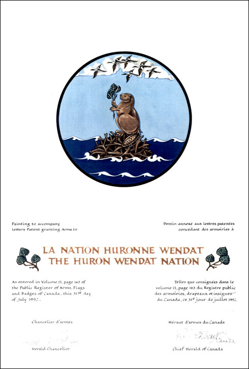 Lettres patentes concédant un insigne à la Nation Huronne Wendat