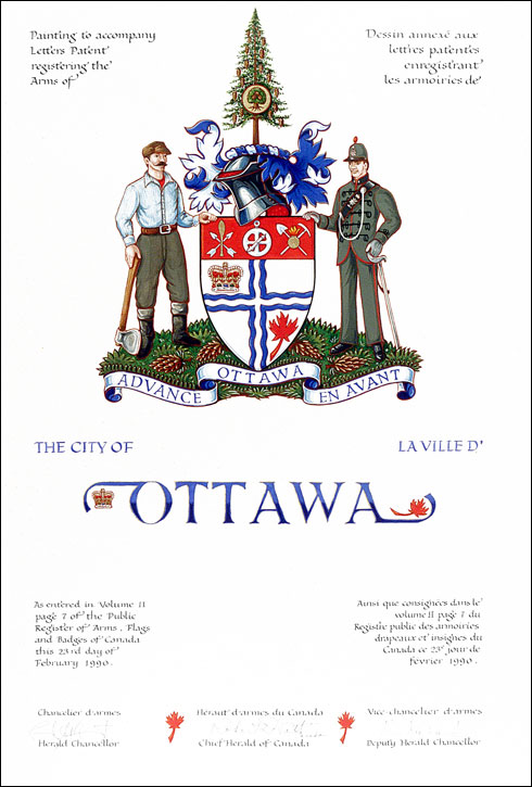 Lettres patentes enregistrant les emblèmes héraldiques de la Ville d'Ottawa